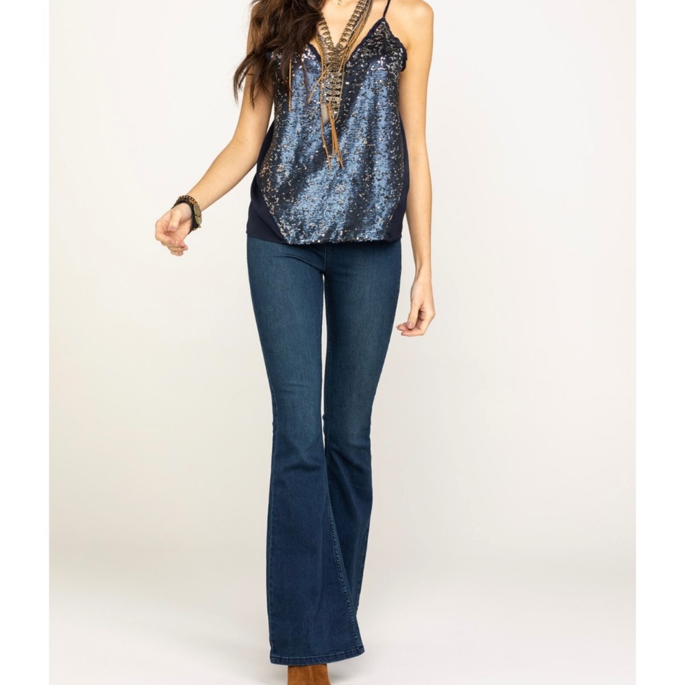 Free People Dark Wash Jenny Pull on flare Jeans